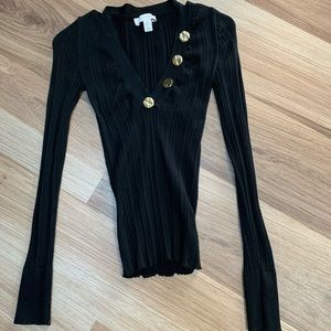 Topshop v-neck ribbed long sleeve, gold buttons